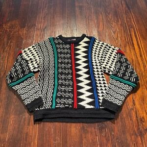 Vintage 90s Concrete Mix Sweater Mens‎ Small Geo Abstract Cosby Style 3D Biggie